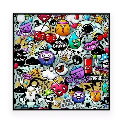 Poster Grafiken mit Bildern und Slogans im Graffiti-Stil