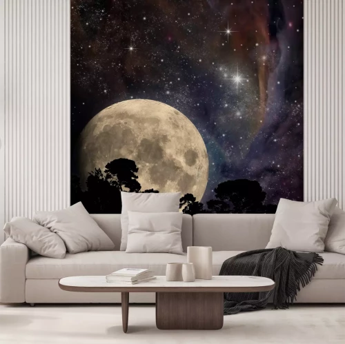 Fototapete Vollmond und Bäume