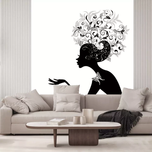 Sticker Profil eines Mädchens mit Haaren dekoriert