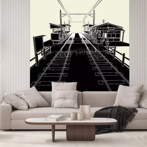 Fototapete Abstrakte Bahnstation ohne Züge