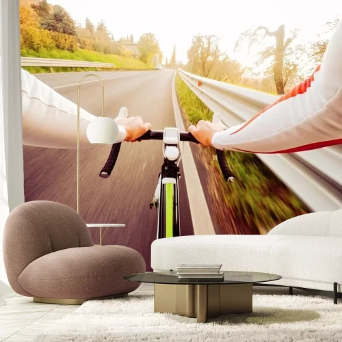 Sticker Radfahrerzüge bei Sonnenuntergang, Vorderansicht