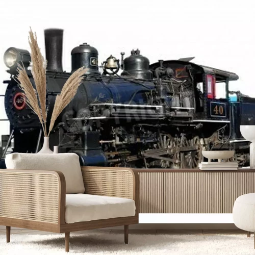 Fototapete Schwarzer Zug auf weißem Hintergrund