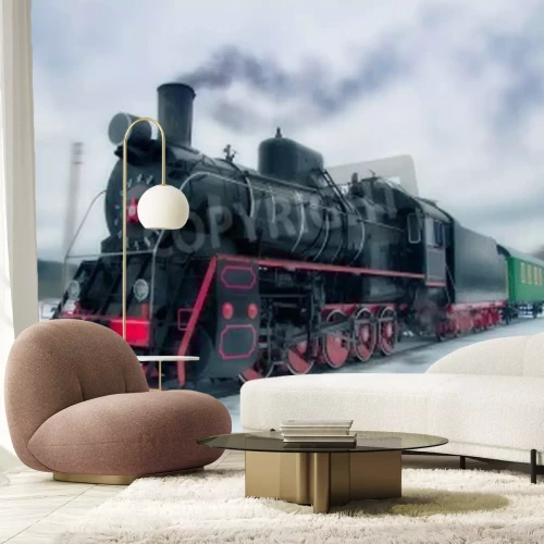 Fototapete Schwarzer Zug im Winter