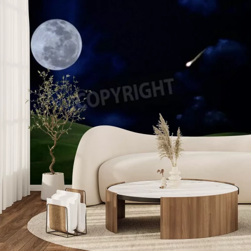 Fototapete Vollmond mit fallendem Stern