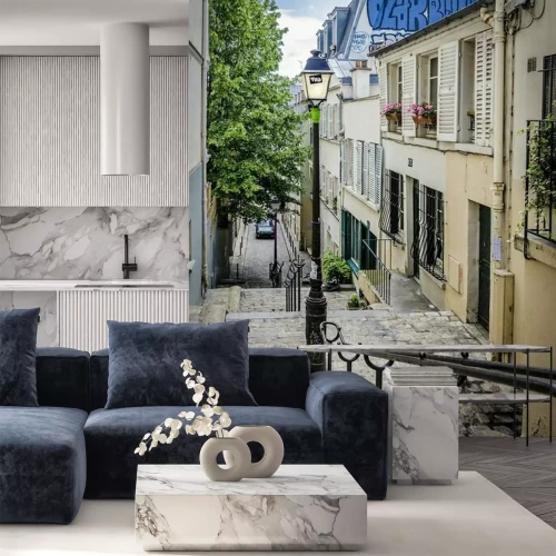 Fototapete Gassen von Paris mit Treppen