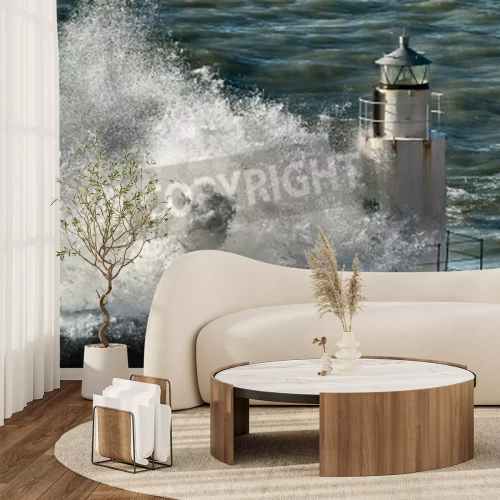 Fototapete Leuchtturm auf Wellenbrecher