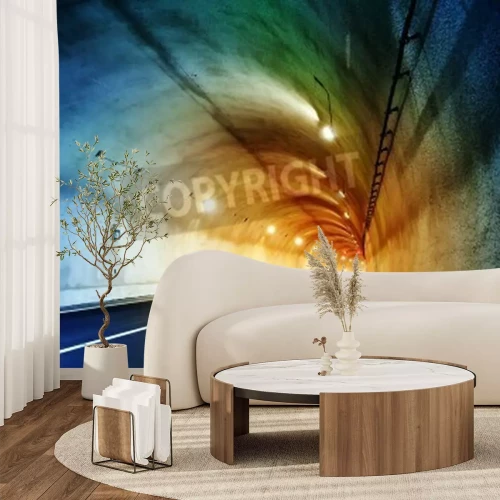 Fototapete Tunnel mit buntem Licht