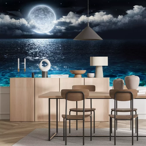 Fototapete Romantischen und malerischen Panorama mit Vollmond am Meer bis in die Nacht