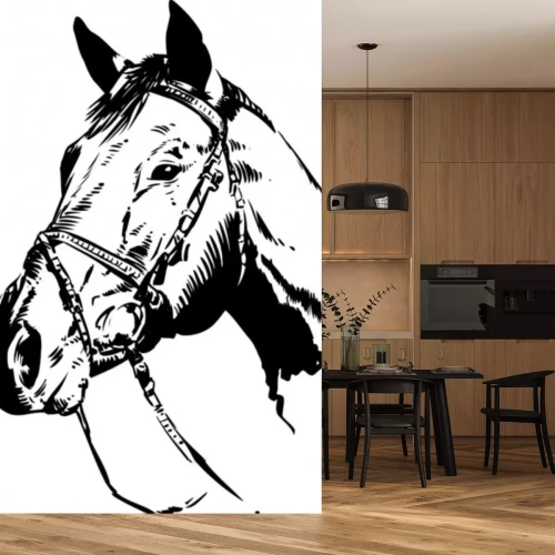 Sticker Tiere Pferdekopf mit schwarzer Linie gemalt