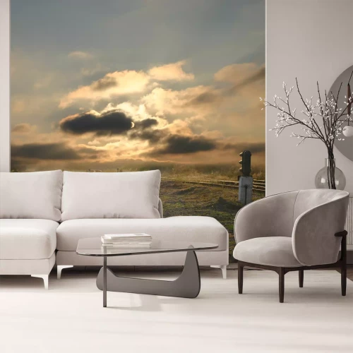 Fototapete Gleise bei Sonnenuntergang