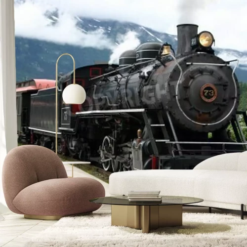 Fototapete Dampzug in Gebirgen