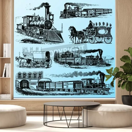 Fototapete Züge und Lokomotiven wie skizziert