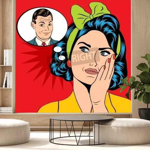 Fototapete Pop-Art-Frau denkt an einen Mann