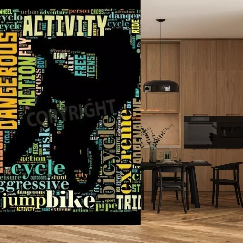 Fototapete Radfahrersilhouette auf dem Hintergrund der Inschriften