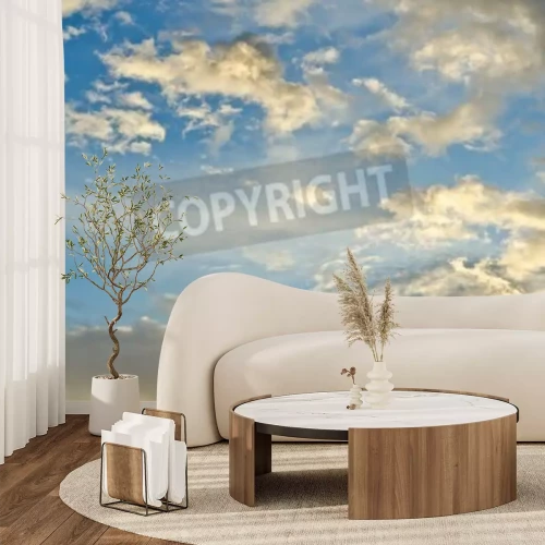 Fototapete Frau vor dem Hintergrund des orangefarbenen Himmels