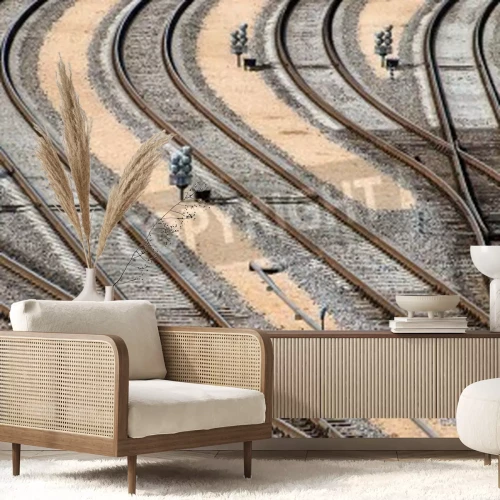 Fototapete Gleise Mit Ampeln ohne Züge