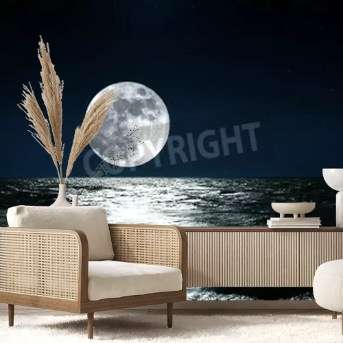 Fototapete Vollmond über Wasser