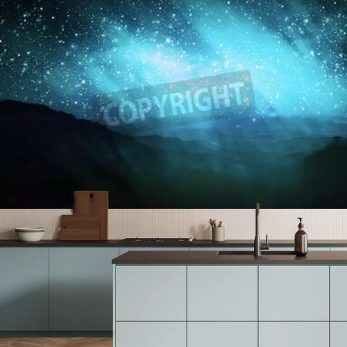 Fototapete Aurora an Berggipfeln