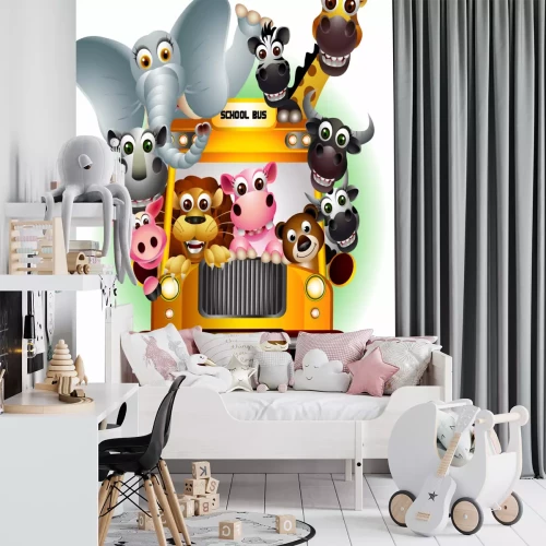 Sticker Lustiges Tier auf gelbem Schulbus