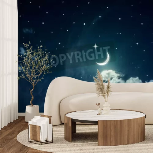 Fototapete Nachthimmel mit Sternen und Mond