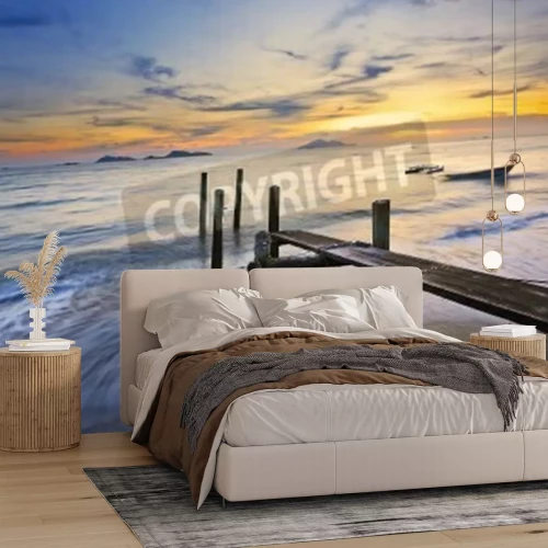 Fototapete Verwahrloster Steg am Strand