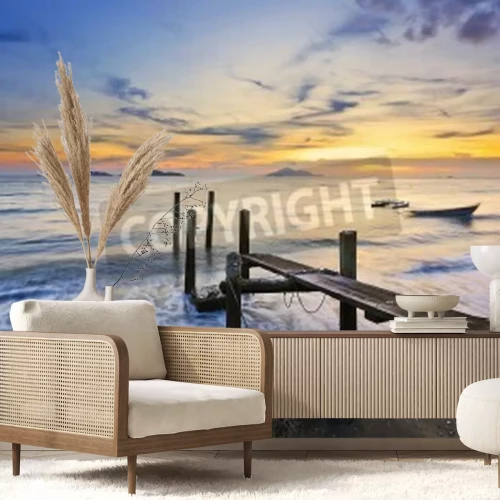 Fototapete Verwahrloster Steg am Strand