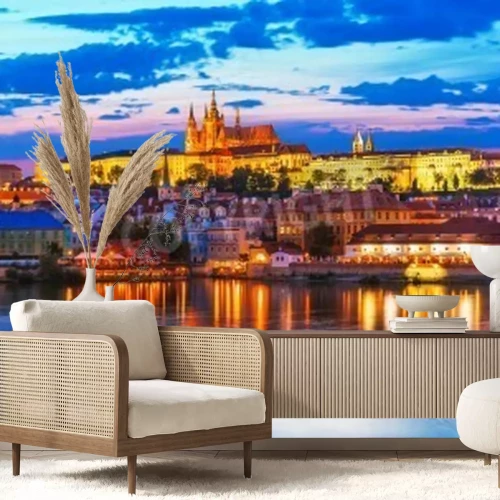 Fototapete Panorama mit Schloss in Prag