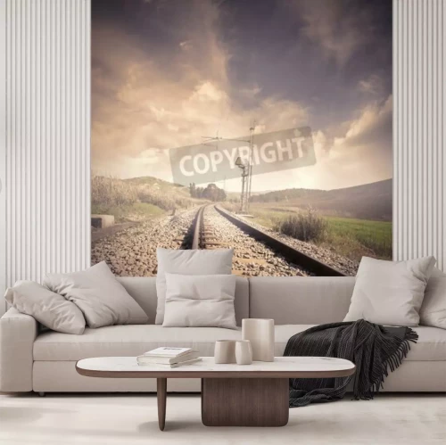 Fototapete Gleis ohne Zug im Nebel