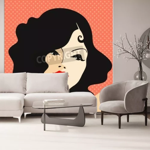 Fototapete Porträt einer schönen Frau auf rotem Hintergrund