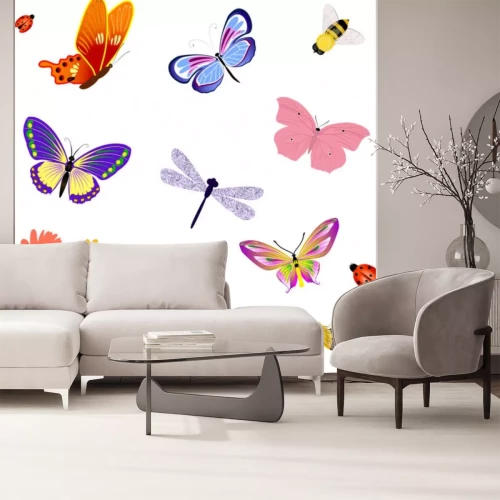 Sticker Tiere bunte Grafik mit Schmetterlingen und fliegenden Insekten