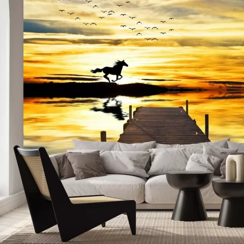 Fototapete Pferd bei sonnenuntergang