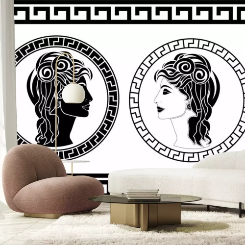 Sticker Profile der römischen Frau. Schablone