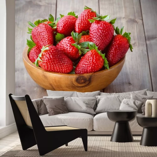 Sticker Dekorative Erdbeeren in einer Holzschale