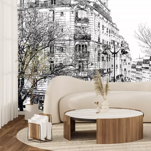 Fototapete Paris Illustration schwarz-weiß