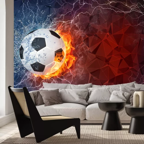 Fototapete Soccer ball in fire and water