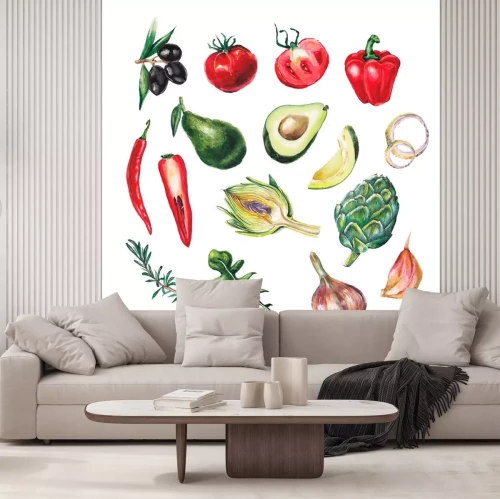 Sticker Gemüse und Kräuter in bunter Grafik