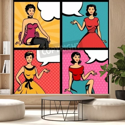 Fototapete Vier Frauen im Pop-Art-Stil