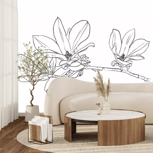 Sticker Schwarz-Weiß-Zeichnung einer Magnolie