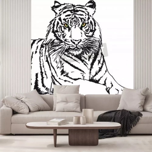 Fototapete Monochromatische skizze eines tigers