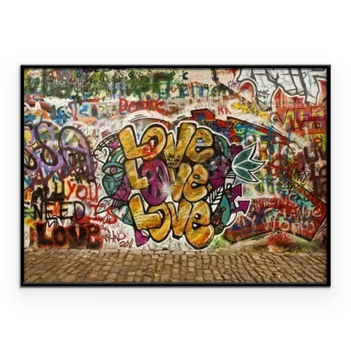 Poster Graffiti an einer Mauer zu Ehren von John Lennon in Prag