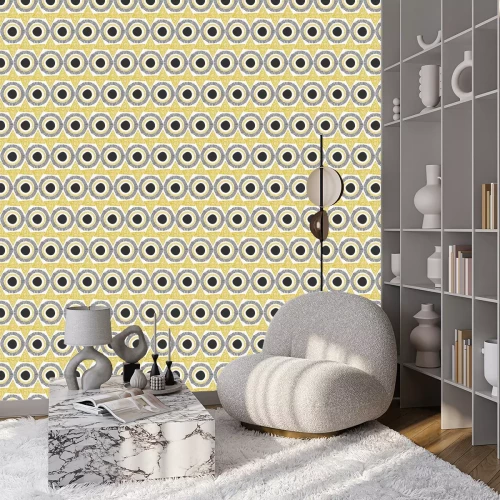 Tapete Aztekenmuster mit Punkten Kreisen und Dreiecken