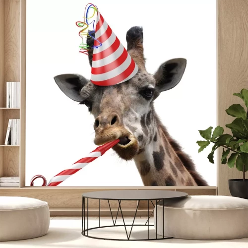 Sticker Giraffe mit Geburtstagshut