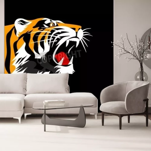 Fototapete Zeichnerischer tiger auf schwarzem hintergrund