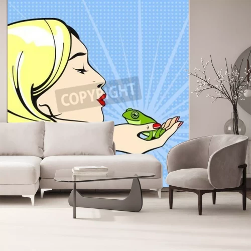 Fototapete Einen Frosch küssende Frau Pop Art