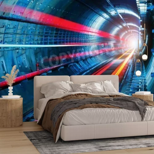 Fototapete Tunnel mit Neon-Licht