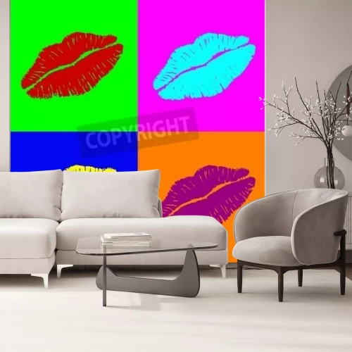 Fototapete Farbige Lippen in der Pop-Art-Kunst