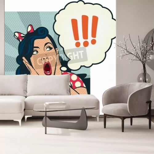 Fototapete Überraschte Frau Pop Art