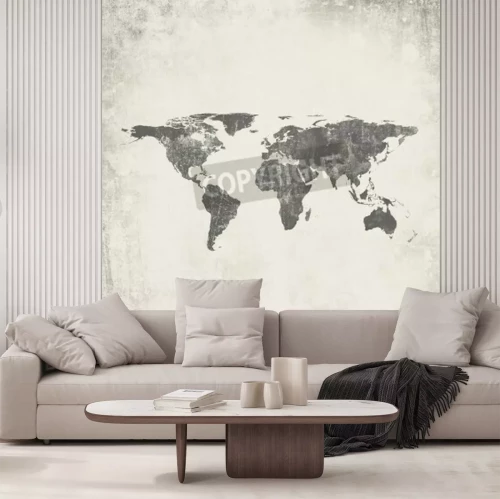 Fototapete Veraltete Weltkarte in Grau