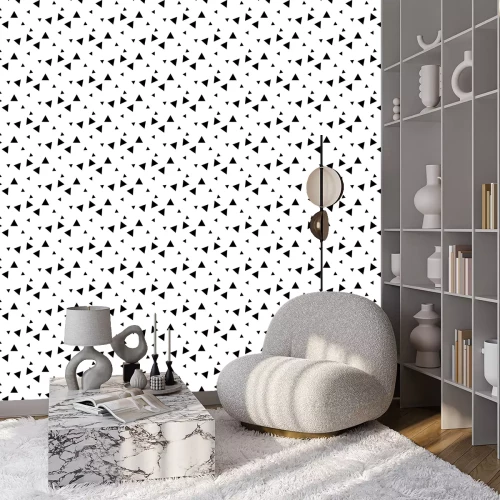 Tapete Black and white geometric seamless pattern with triangle.