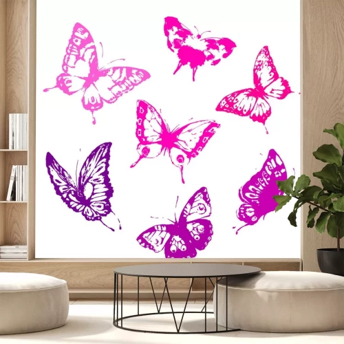 Sticker Aquarell mit rosa Schmetterlingen